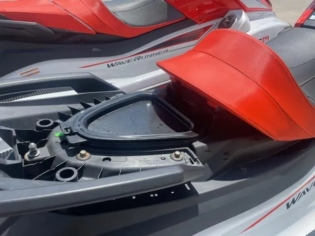Slide: The Image of 2021 Yamaha WaveRunner VX Cruiser with open seat compartment. - 10