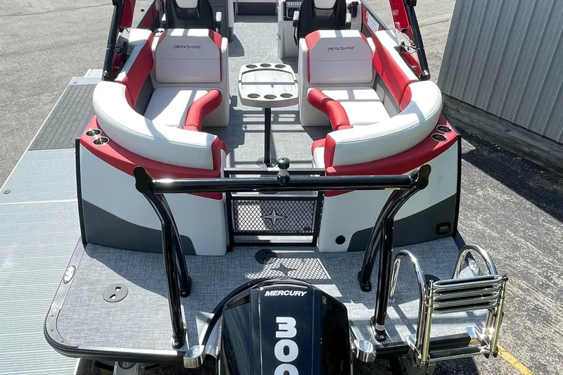 Slide: The Image of 2023 Berkshire 23 RFX STS pontoon boat with Mercury 300 outboard engine. - 1