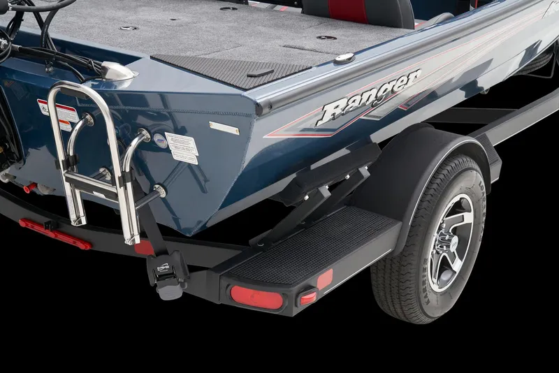 Slide: The Image of 2024 Ranger RT178C boat rear view with trailer and ladder. - 37