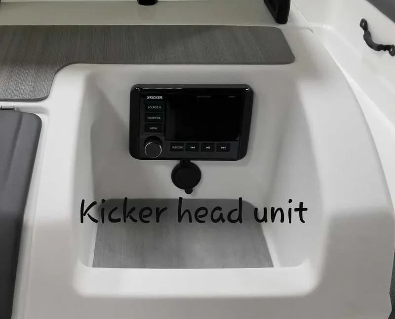 Slide: The Image of 2024 Tahoe T21 boat with canopy, aerial view on grass. - 6