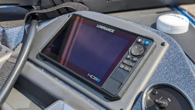 Slide: The Image of Lowrance HDS9 fishfinder on 2024 Triton 18 TrX boat dashboard. - 6