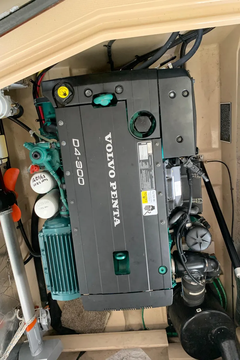 Slide: The Image of 2014 Ranger Tugs Trawler engine compartment with Volvo Penta D4-300 engine. - 12