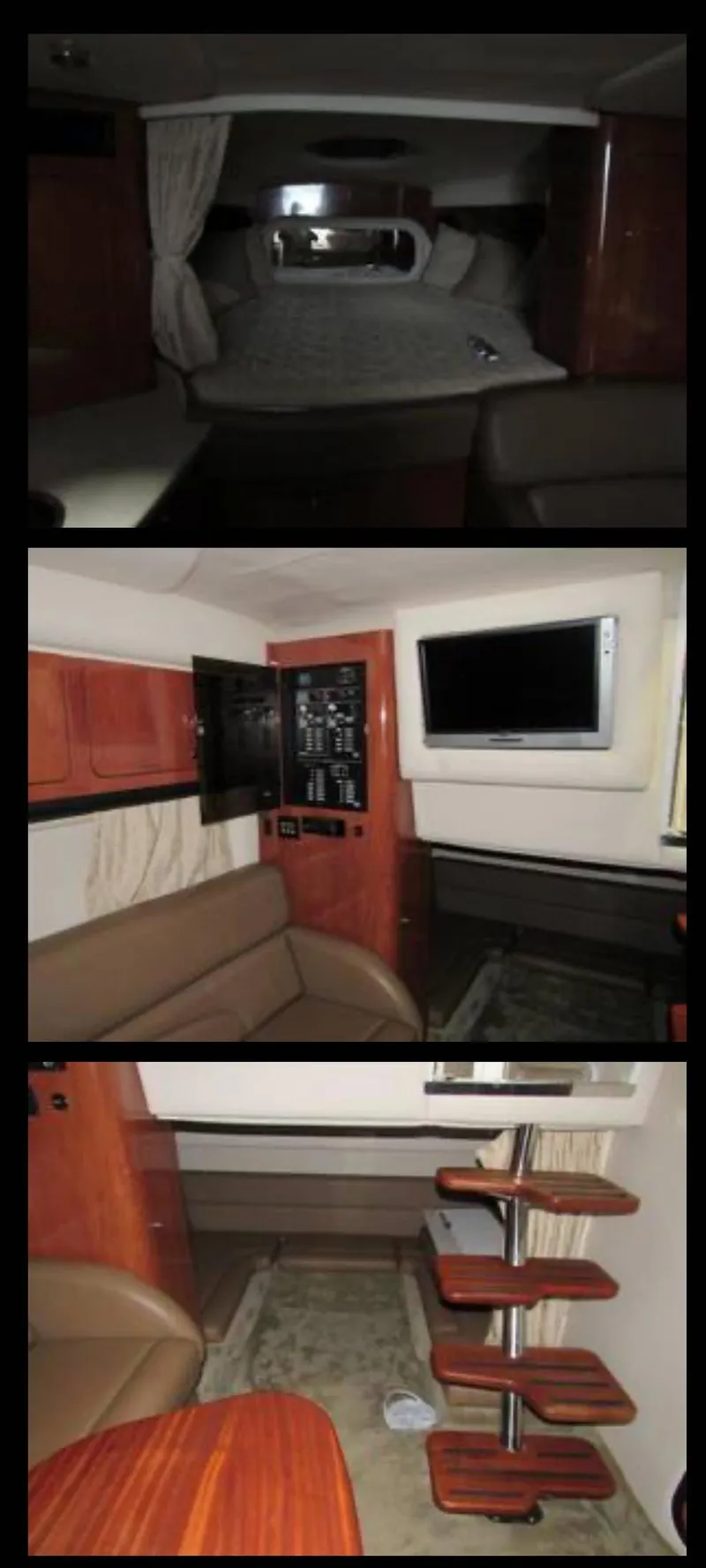 Slide: The Image of 2007 Crownline 340 CR interior with bedroom, living area, and stairs. - 2