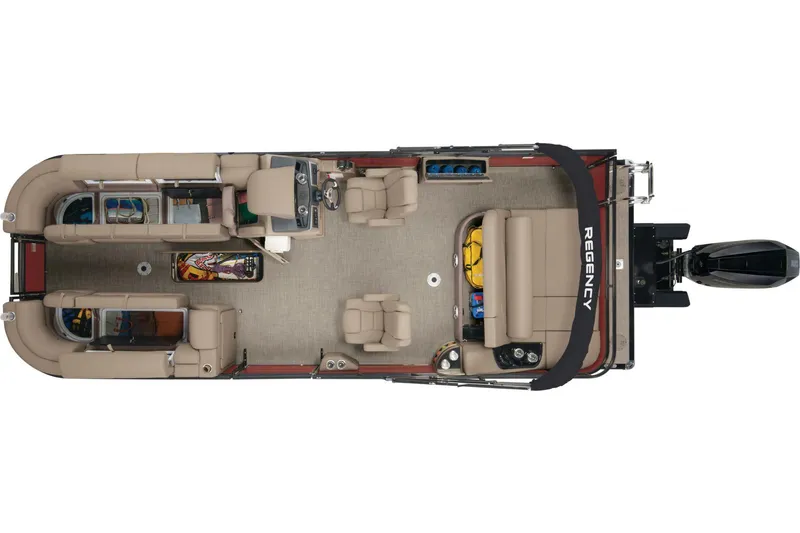 Slide: The Image of 2024 Regency 250 DL3 pontoon boat interior layout, top view. - 15
