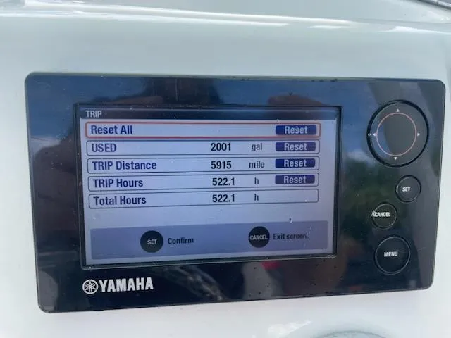Slide: The Image of Yamaha display showing trip data on a 2016 Robalo 246 Cayman boat. - 20