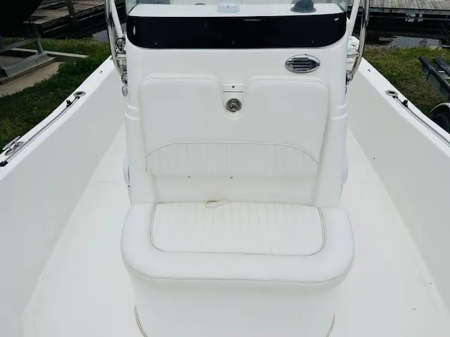 Slide: The Image of 2012 Sea Fox 22 XT boat interior with white seating and console. - 15