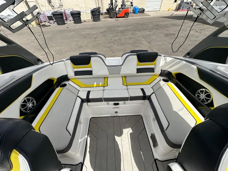 Slide: The Image of 2020 Yamaha 212X jet boat interior with stylish seating and modern design. - 19