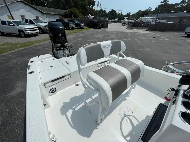 Slide: The Image of 2023 BlackJack 256 Bay boat with dual seats and outboard motor. - 8