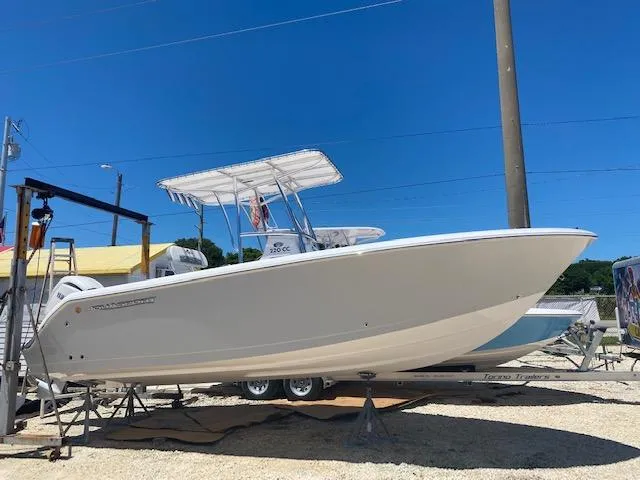 The Image of 2024 Aquasport 22 boat on display in a marina. - 1