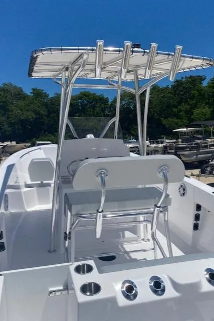 Slide: The Image of 2024 Aquasport 22 boat with T-top and center console. - 3