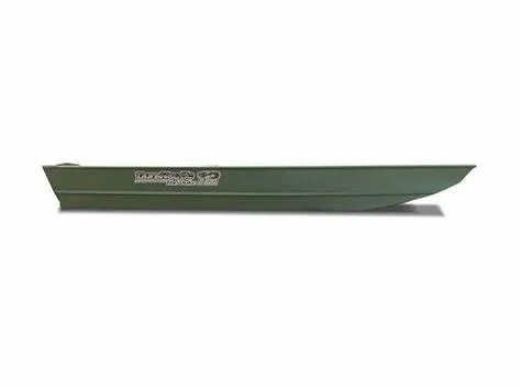 Slide: The Image of 2024 Duranautic Duke 1436 green aluminum boat side view. - 2