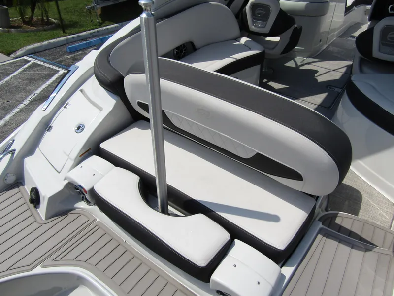 Slide: The Image of 2024 Crownline 270 XSS boat interior with sleek seating and modern design. - 32