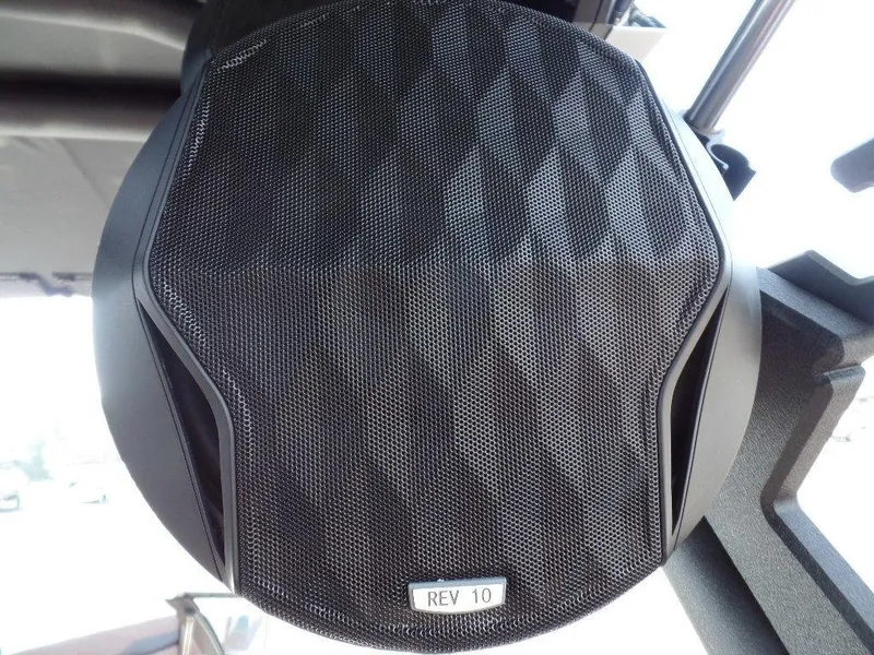 Slide: The Image of 2024 Malibu 23 LSV boat speaker, REV 10 model, close-up view. - 14