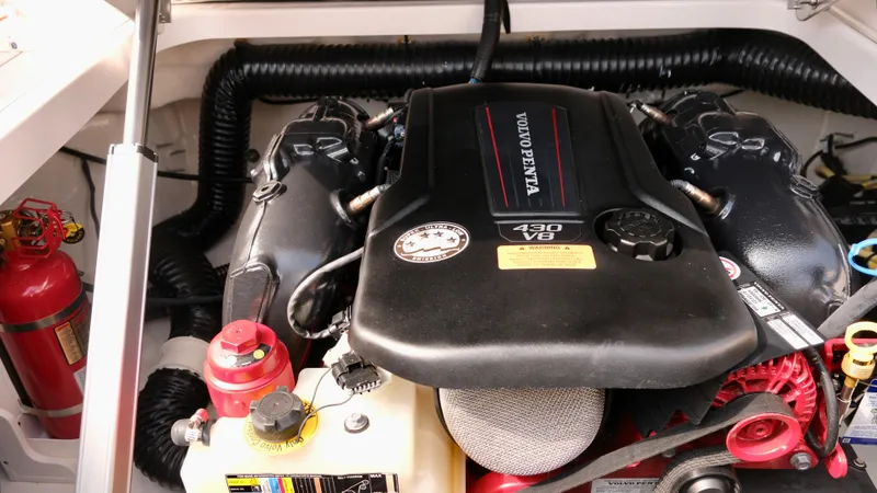 Slide: The Image of 2021 Chaparral 30 Surf engine compartment with Volvo Penta 430 V8. - 17