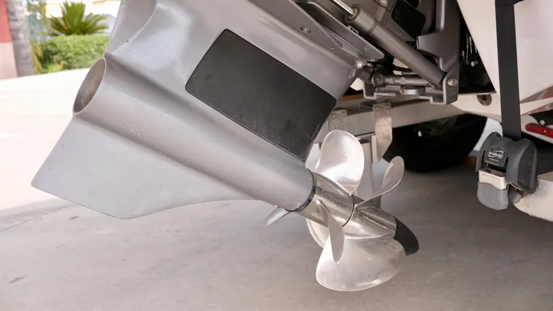 Slide: The Image of Close-up of 2021 Chaparral 30 Surf boat propeller and outdrive. - 7