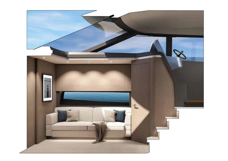 Slide: The Image of Luxurious interior of 2025 Scout 67 LX yacht with modern design and comfortable seating. - 6