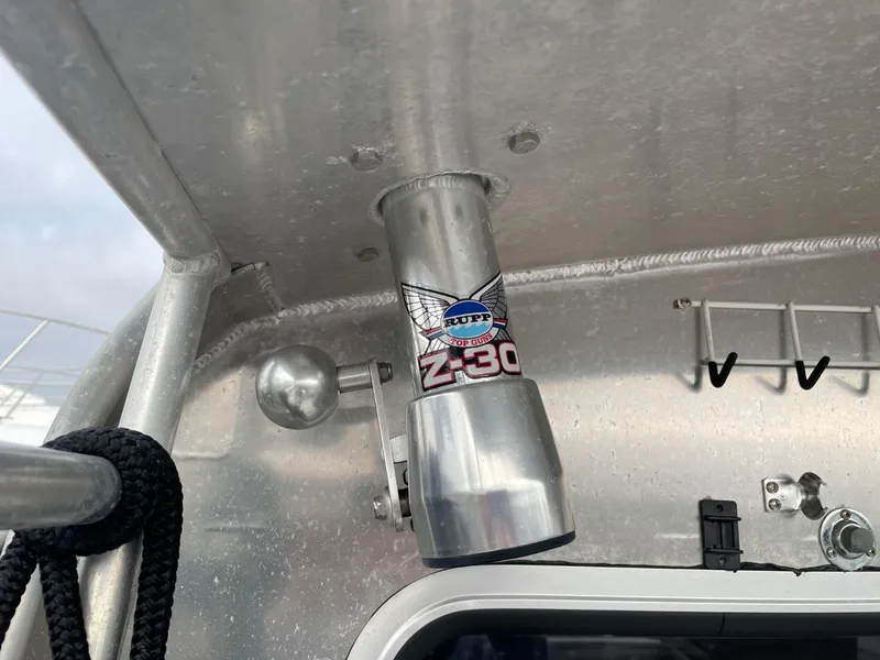 Slide: The Image of Close-up of 2010 Glacier Craft Custom Aluminum boat interior with Z-30 rod holder. - 24