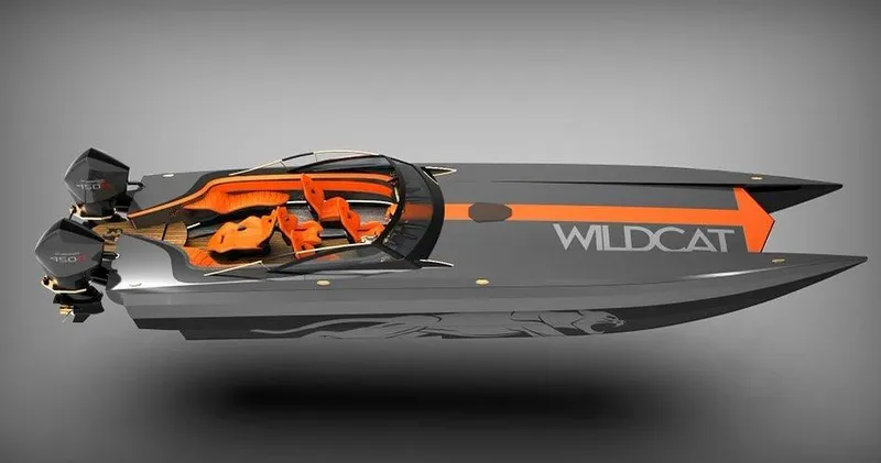 Slide: The Image of 2024 Jaguar 37 Wildcat speedboat with sleek design and vibrant orange accents. - 4