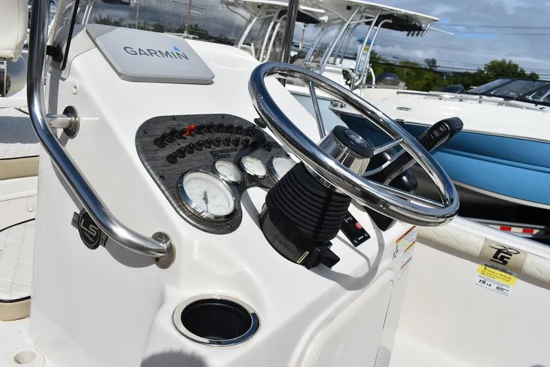 Slide: The Image of 2021 Carolina Skiff 19 LS boat console with Garmin navigation system. - 34