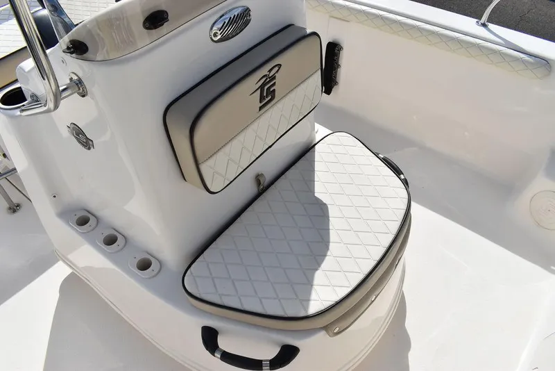 Slide: The Image of 2021 Carolina Skiff 19 LS boat seat with quilted design and storage. - 38