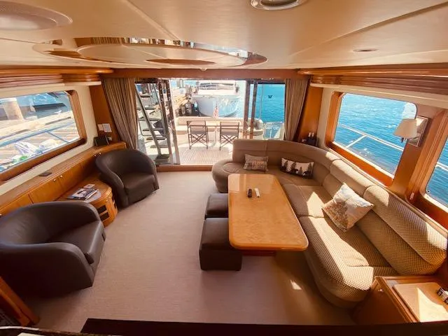 Slide: The Image of Luxurious interior of 2007 Regency Yachts 670 Pilothouse with spacious seating and ocean view. - 5