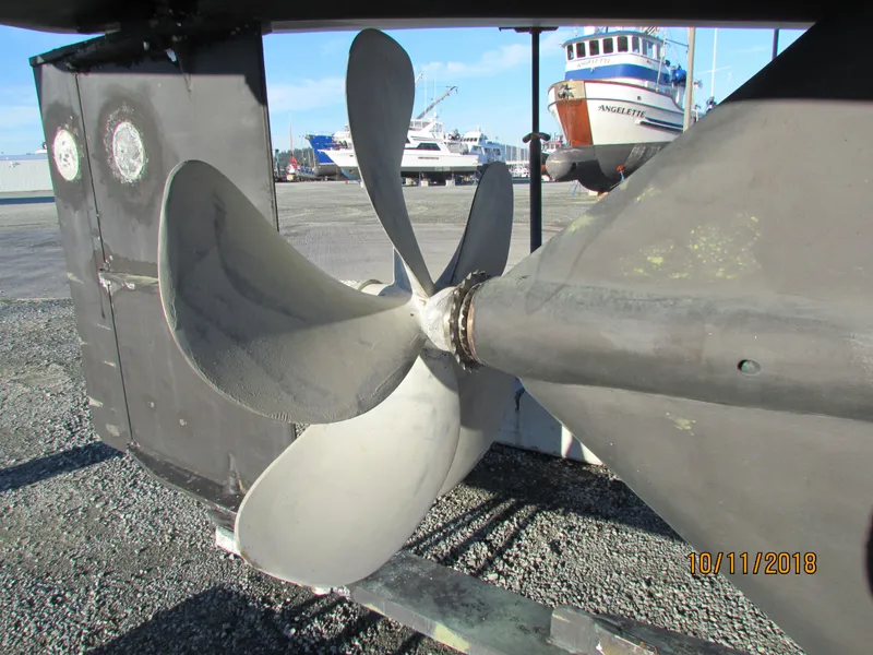 Slide: The Image of Close-up of a 2017 Northern Marine Expedition yacht propeller in a shipyard. - 14