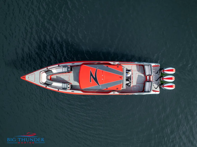 Slide: The Image of Top view of 2024 Donzi 39 VRZ boat on water. - 7