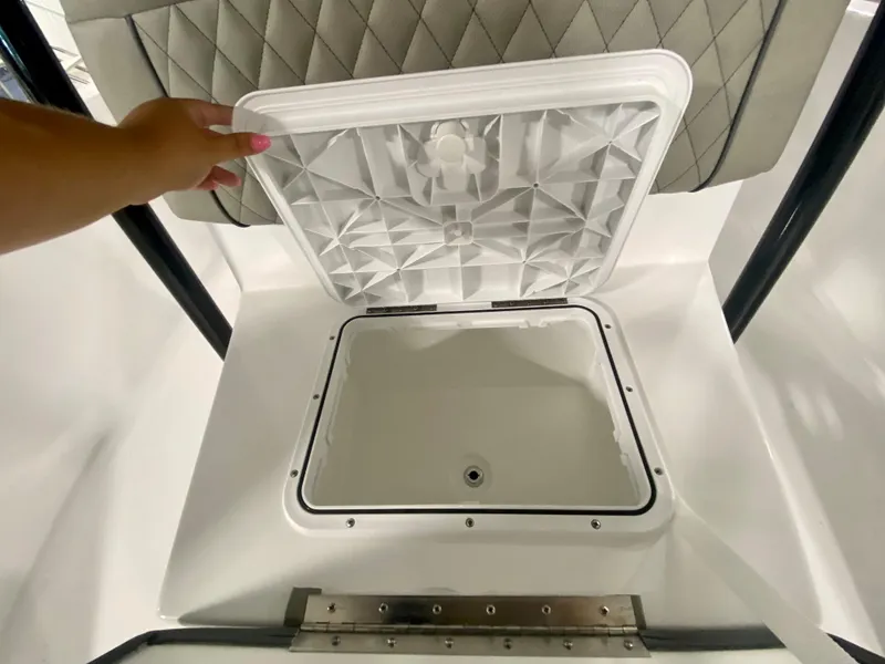 Slide: The Image of 2024 Savannah SS21 boat storage compartment with open lid. - 18