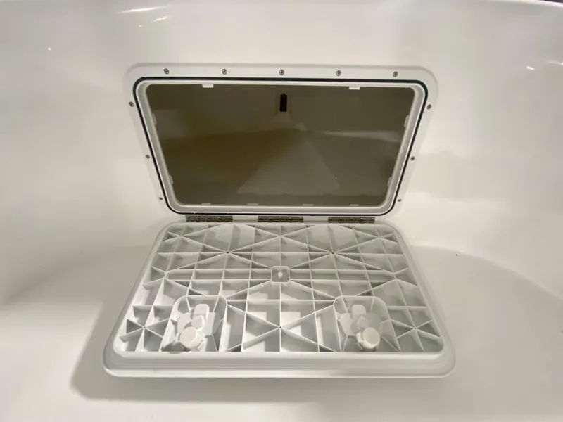 Slide: The Image of Savannah SS21 2024 model boat hatch, open, showing interior structure. - 25