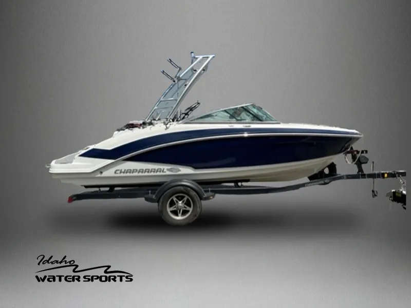 Slide: The Image of 2015 Chaparral 203VR boat on trailer, displayed by Idaho Water Sports. - 1