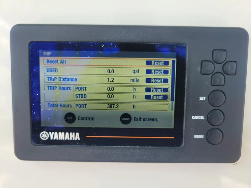 Slide: The Image of Yamaha display screen on 2018 Key West 281 Billistic boat showing trip data. - 10