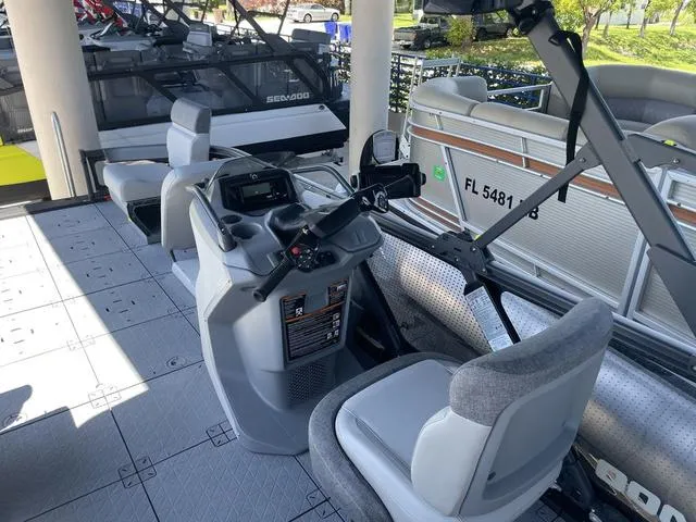 Slide: The Image of 2023 Sea-Doo Switch® Sport 21-230 hp Galvanized boat interior with steering console. - 8