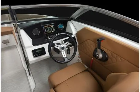 Slide: The Image of 2024 Four Winns H1 OB boat cockpit with modern steering and control panel. - 23
