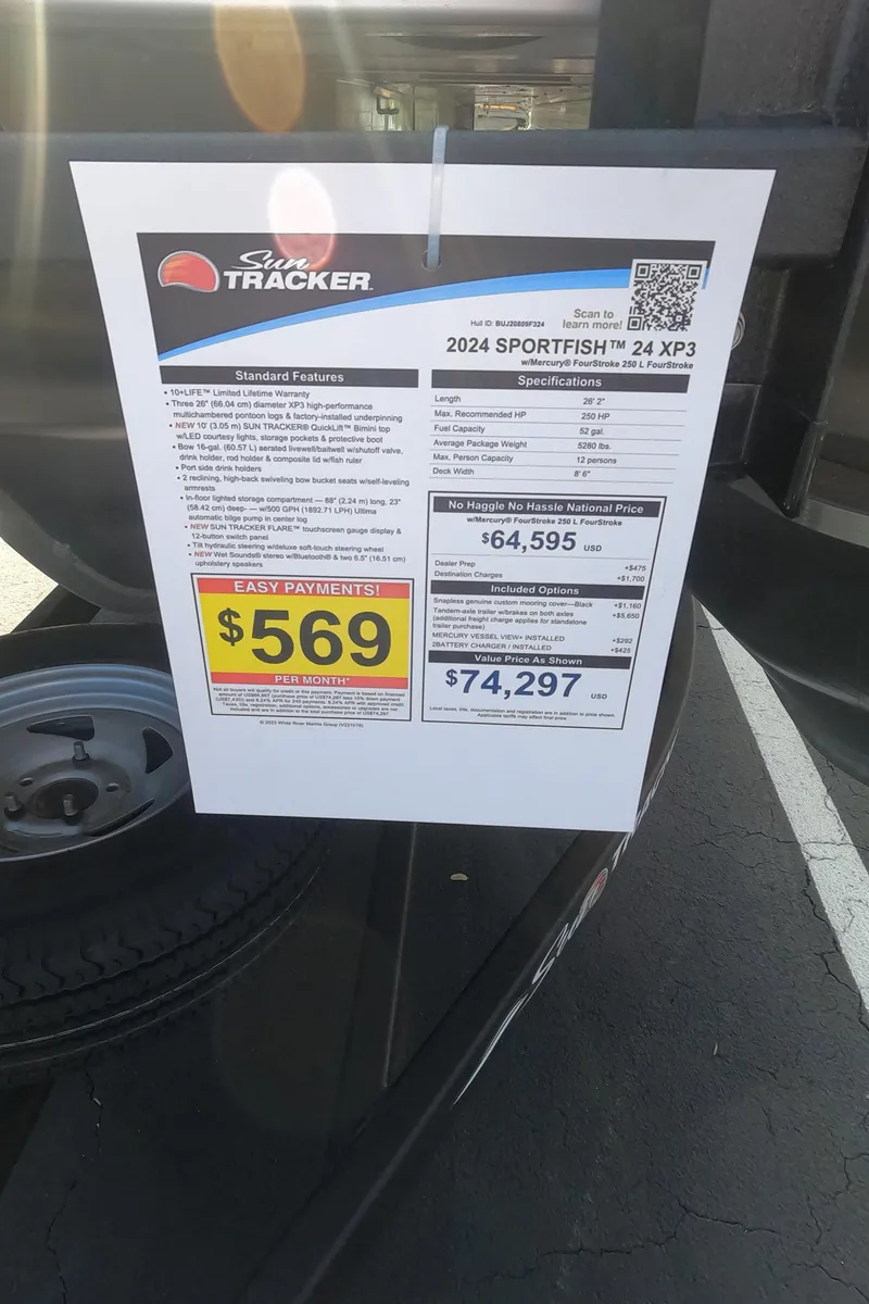 Slide: The Image of 2024 Sun Tracker Sportfish 24 XP3 price and specifications sheet. - 20