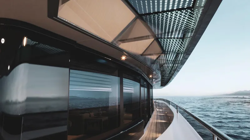 Slide: The Image of Luxurious 2027 Custom 51m Hybrid SINDERELLA yacht with sleek design and ocean view. - 3