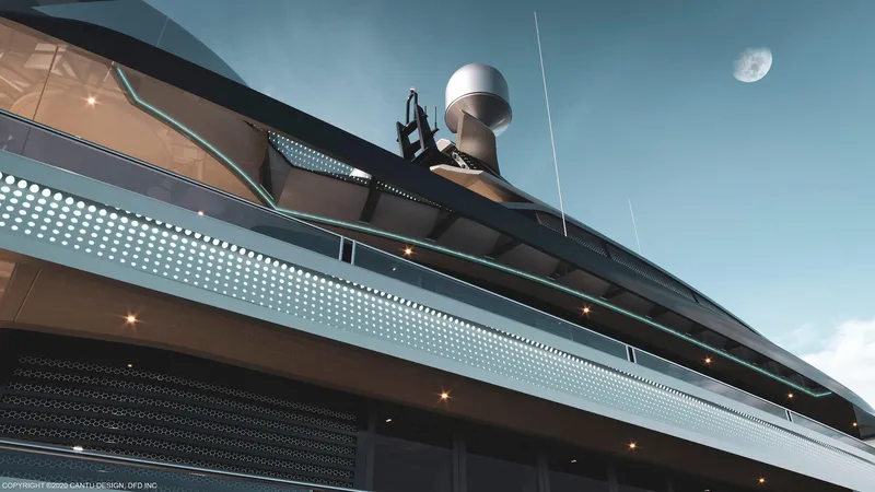 Slide: The Image of Luxurious 2027 Custom 51m Hybrid SINDERELLA yacht under a clear sky with visible moon. - 4