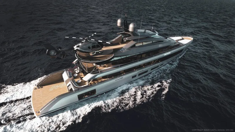 Slide: The Image of Luxurious 2027 Custom 51m Hybrid SINDERELLA yacht cruising on open sea. - 9
