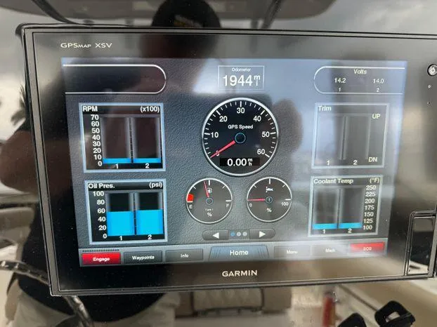 Slide: The Image of Garmin GPS display on 2017 Sea Fox 288 Commander showing speed, RPM, and engine metrics. - 20
