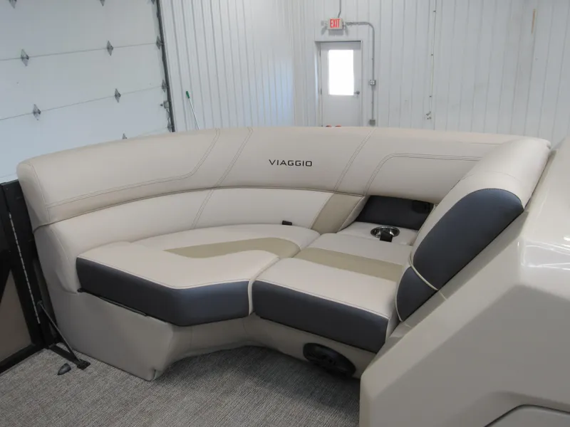 Slide: The Image of 2023 Viaggio Diamante U D21U boat interior with beige and gray seating - 15