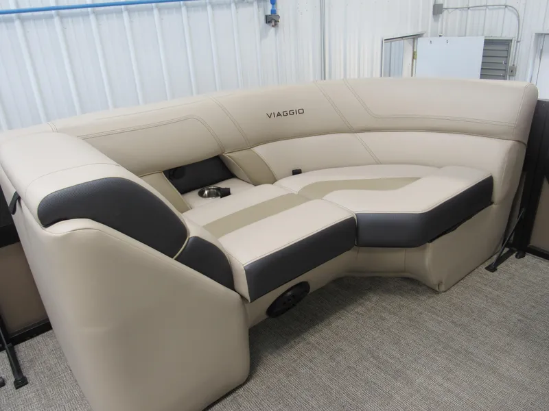 Slide: The Image of 2023 Viaggio Diamante U D21U boat interior seating in beige and black. - 16