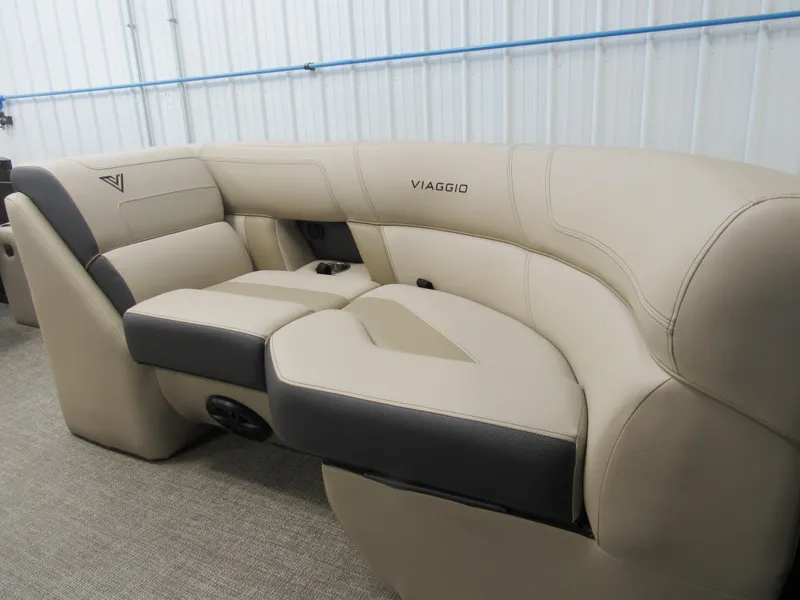Slide: The Image of 2023 Viaggio Diamante U D21U luxury boat seating in beige and black. - 18