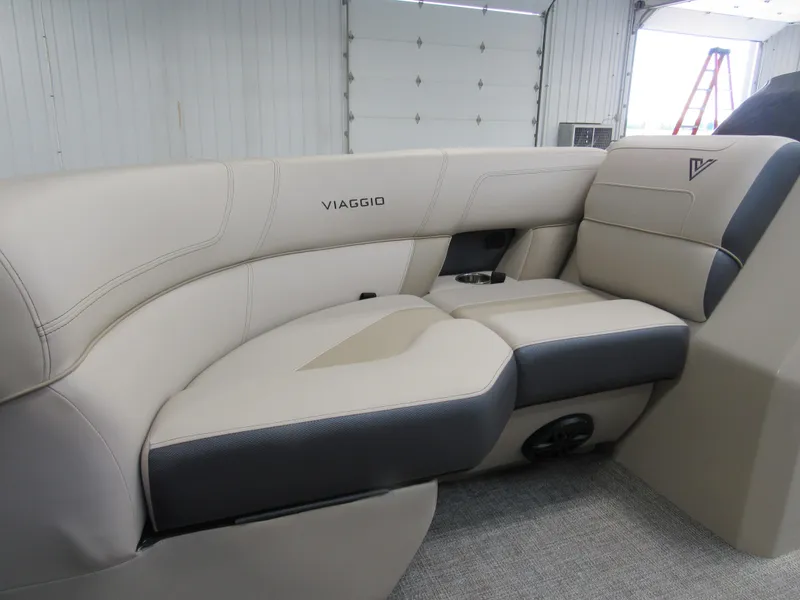 Slide: The Image of Viaggio Diamante U D21U 2023 boat interior with beige and black cushioned seating. - 20