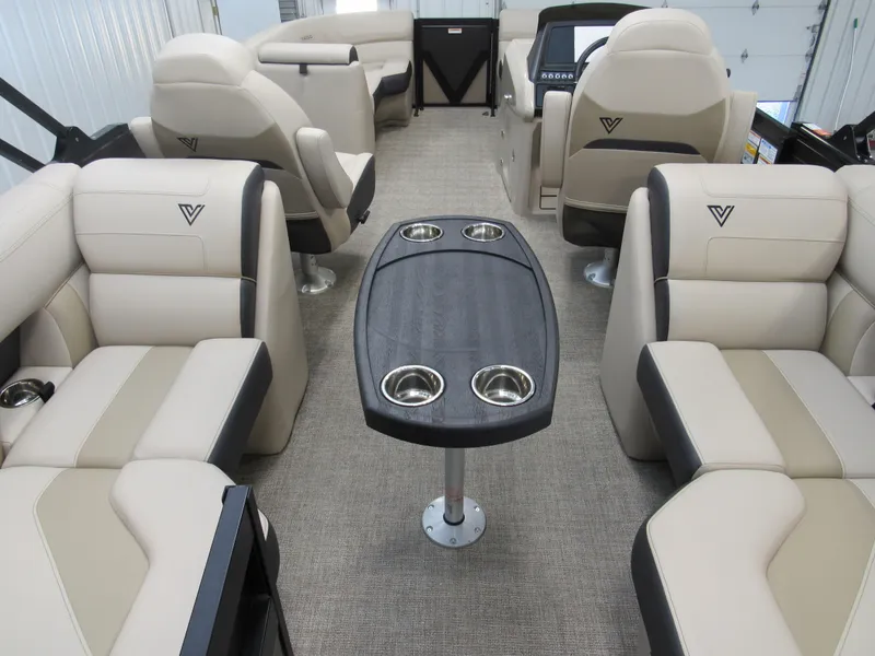 Slide: The Image of 2023 Viaggio Diamante U D21U interior with beige seating and central table. - 3