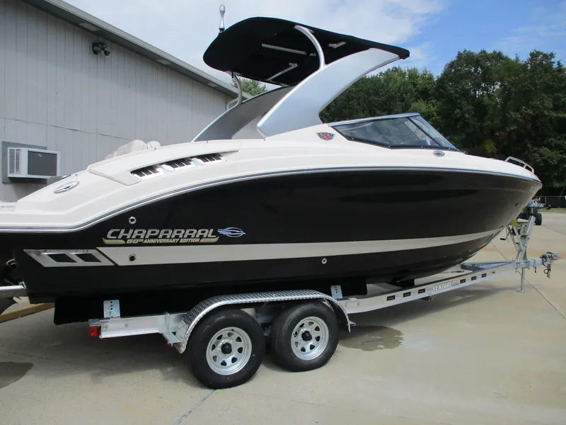 Slide: The Image of 2015 Chaparral 257 SSX boat on trailer, side view. - 2
