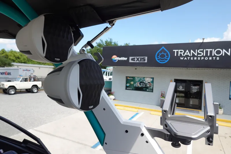 Slide: The Image of 2023 Malibu 25 LSV boat speakers and wakeboard rack at Transition Watersports. - 31