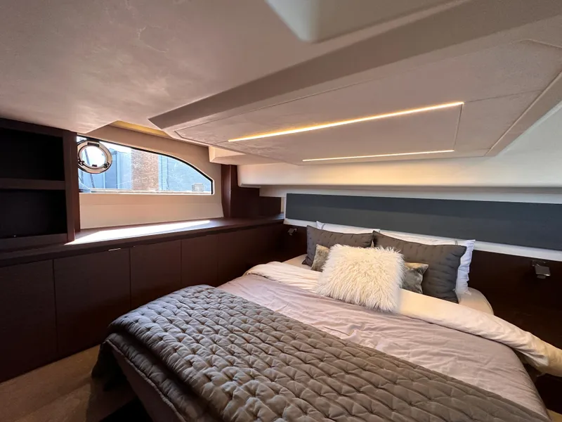 Slide: The Image of Luxurious bedroom interior of 2021 Prestige 420 S yacht with modern design. - 42