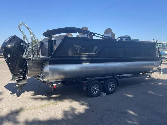 Slide: The Image of 2022 Viaggio D23Q pontoon boat on trailer, rear view. - 3