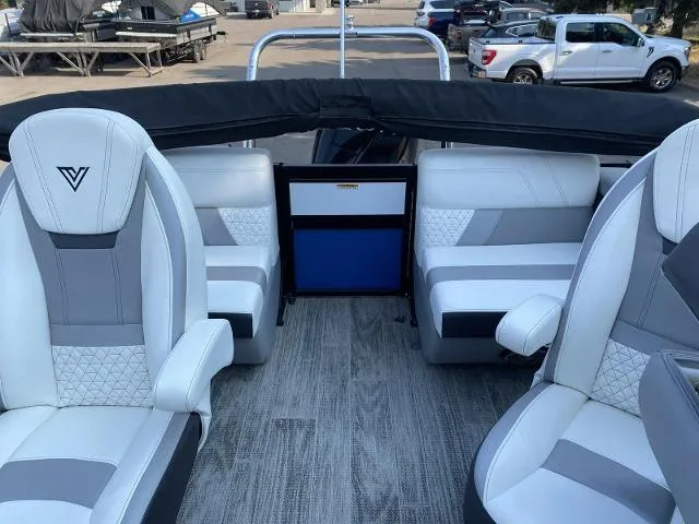 Slide: The Image of 2022 Viaggio D23Q boat interior with white and gray seating, modern design. - 6