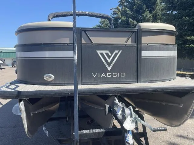 Slide: The Image of 2022 Viaggio L22S pontoon boat on trailer, rear view. - 7