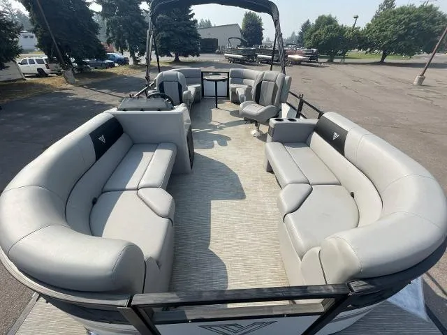 Slide: The Image of 2022 Viaggio DM20U pontoon boat with spacious seating and modern design. - 12